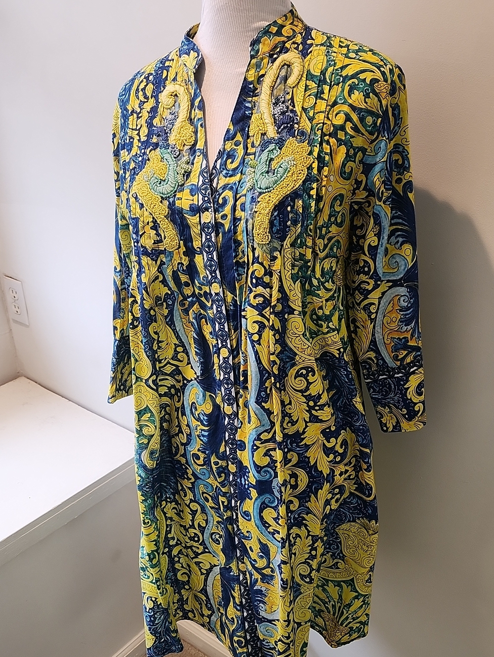 Antica Sartoria Cotton Embroidery Beaded Mini Dress Medium